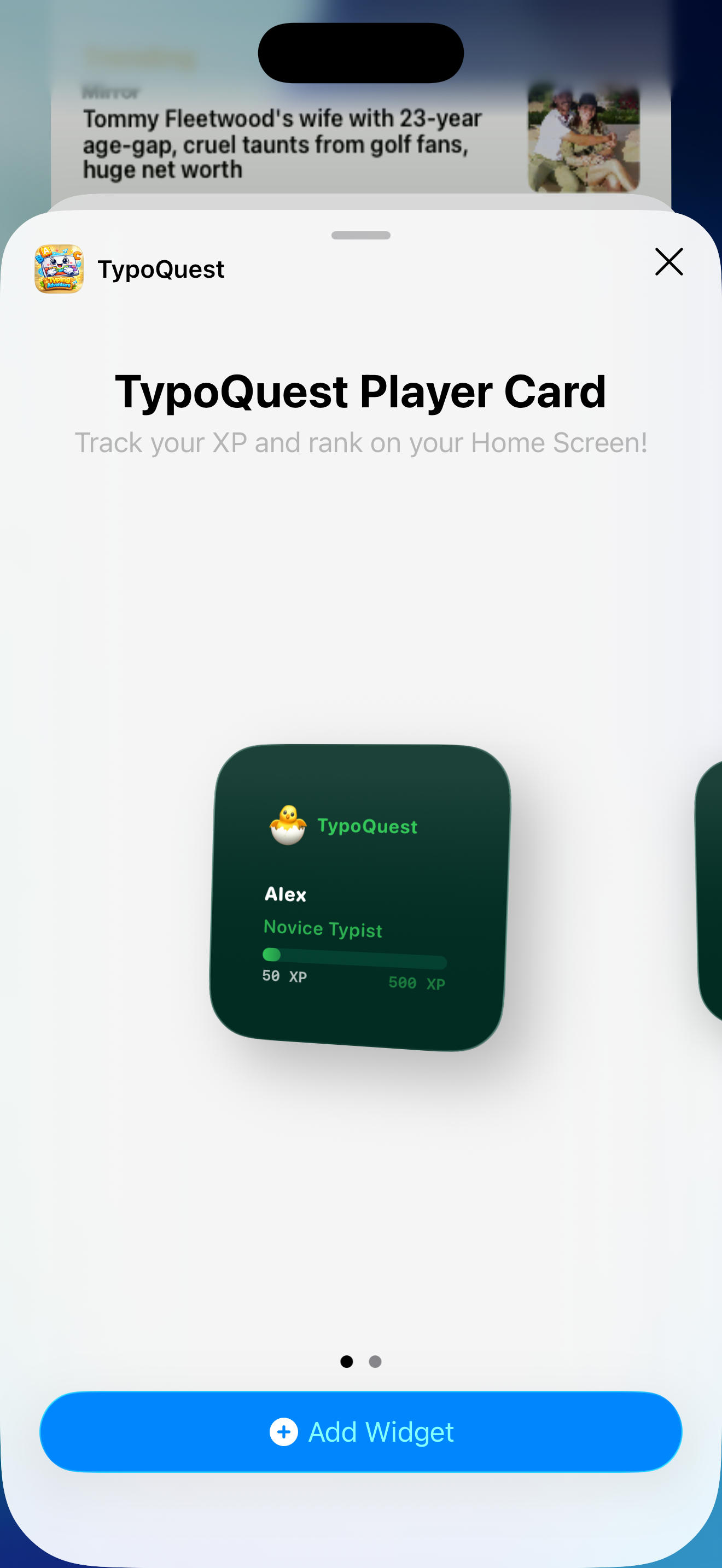 Typo Quest Home Screen Level Widget